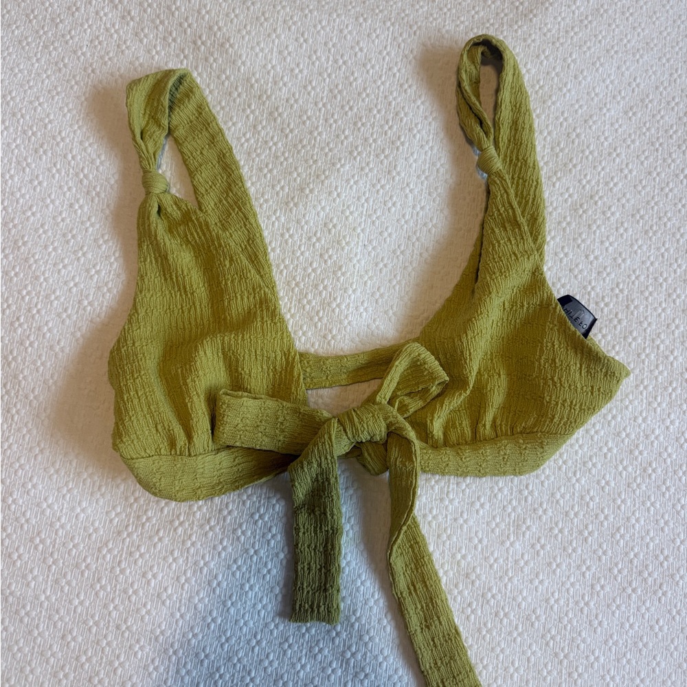 White Fox Lime Green Textured Tie-Front Triangle Top